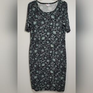 LuLaRoe Black and Green Floral Long Sleeve Dress XL NWOT